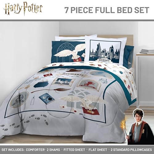 Image of Harry Potter Full Comforter Set 7 Piece Soft Hogwarts Bedding, Grey