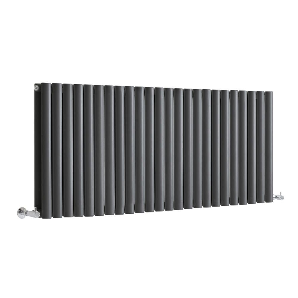 Milano Anthracite Aruba Horizontal Double Oval Panel Radiator - 600Mm X 1416Mm