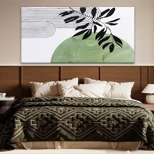 Image of TAIJXAGSG Large Boho Green Wall Art For Living Room Century Modern Canvas Art Wall Decor Picture Painting Aesthetics Botanical Abstract Art Prints Bedroom Office Wall Hanging Decor 29x58 In