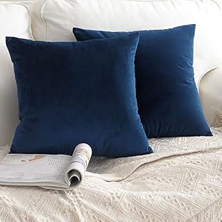 CCRoom Cushion Covers,Pack 2 of 45cm x 45cm Decorative Throw Pillow Cases in Velvet Square with Concealed Zip(Navy Blue)