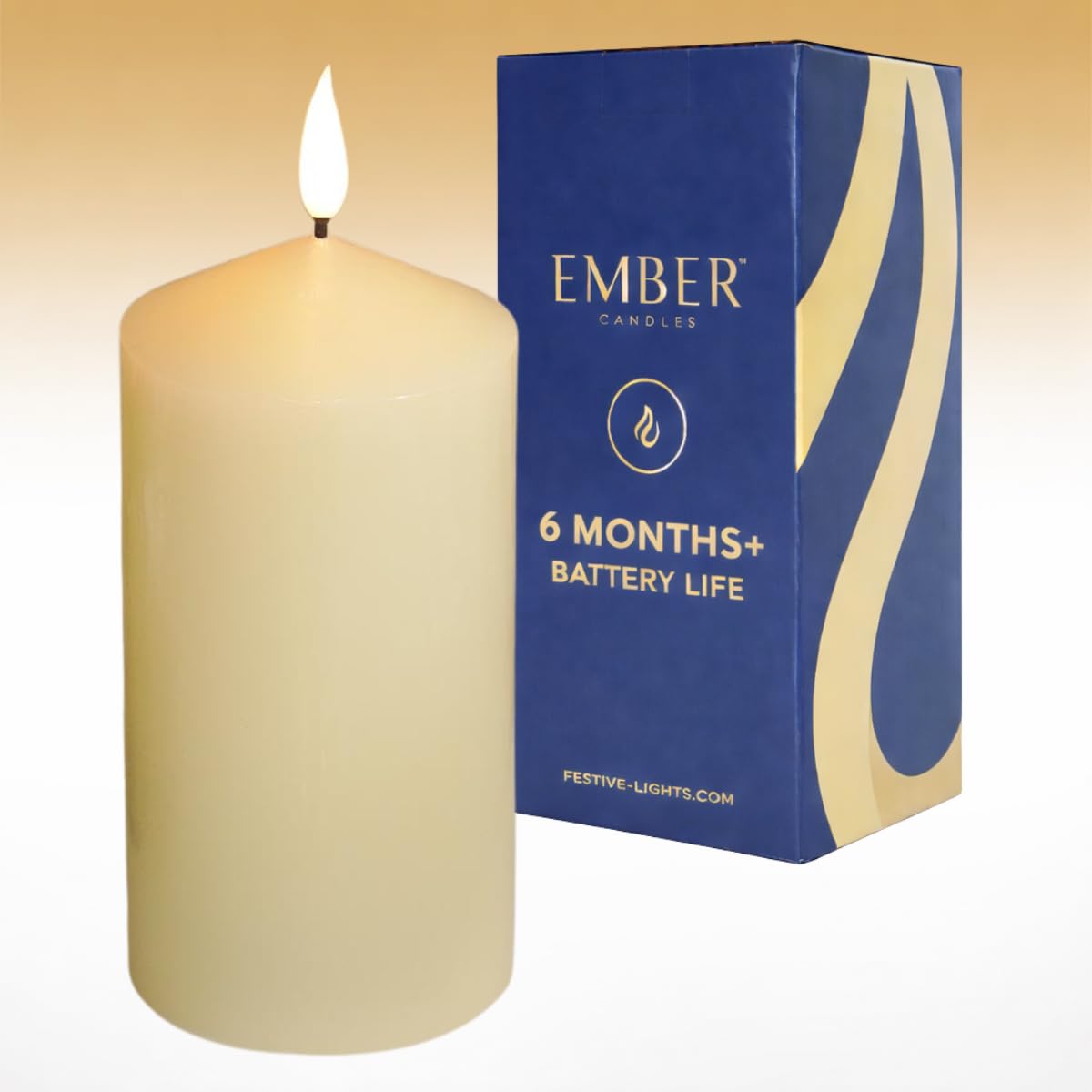 EMBER™ LED Candle Flameless Flickering Chapel Ivory Battery Powered 15cm