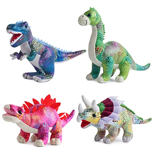 Build Me Plush Dinosaur Stuffed Animal Set Of 4 Soft Dinosaurs, 12" Stuffed Dinosaur Set Includes T-Rex Brachiosaurus Stegosaurus And Triceratops Toys For Boys #TOP24