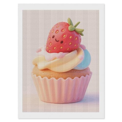 Kit peinture diamant cupcake fraise 5D complet 30x40 cm pour loisirs créatifs adultes débutants
