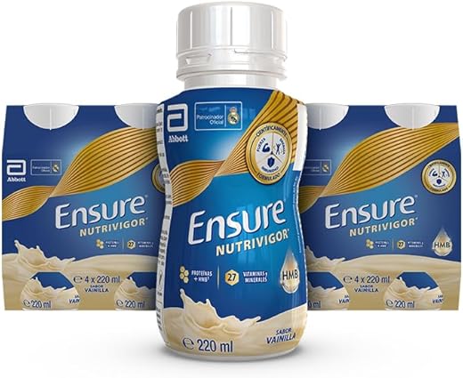 Ensure Nutrivigor - Complemento Alimenticio para Adultos, con HMB, Proteínas, Vitaminas y Minerales, como el Calcio - Sabor Vainilla - Pack de 8 Botellas x 220 ml