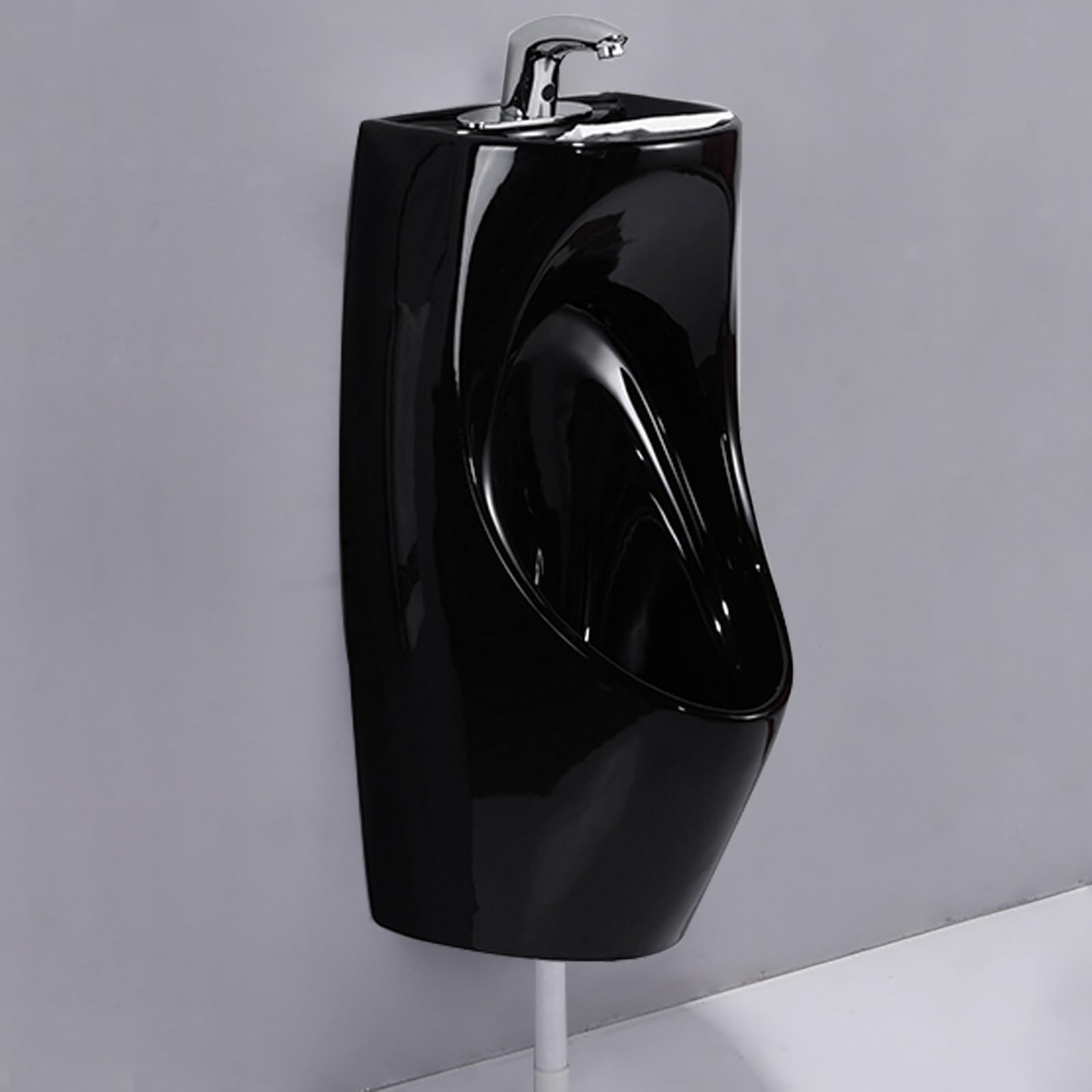 GTHTUHFD Urinals For Men Spill Proof, With Wash Basin And Faucet, Ceramic Urinals, Urinals For Men Spill Proof Nighttime, Urinals For Men Bathroom, Outdoor Urinal,White-Floor,Black-Floor drainage