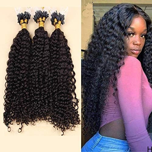 RJ HAIR 28inch Long Micro Loop Ring Hair Extensions 1g/strand 100g Human Hair Extensions Colorful 1#2#4# Brazilian Curly Micro Loop Hair (28inch 100strand, Color 1#)
