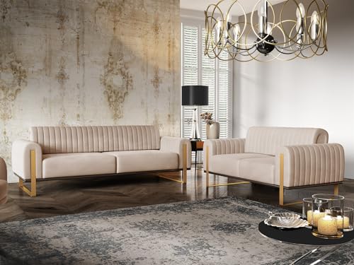 Fun Möbel Sofa Designersofa Valerie 3-Sitzer in Stoff Elisa Velvet (Beige) – Bild 5