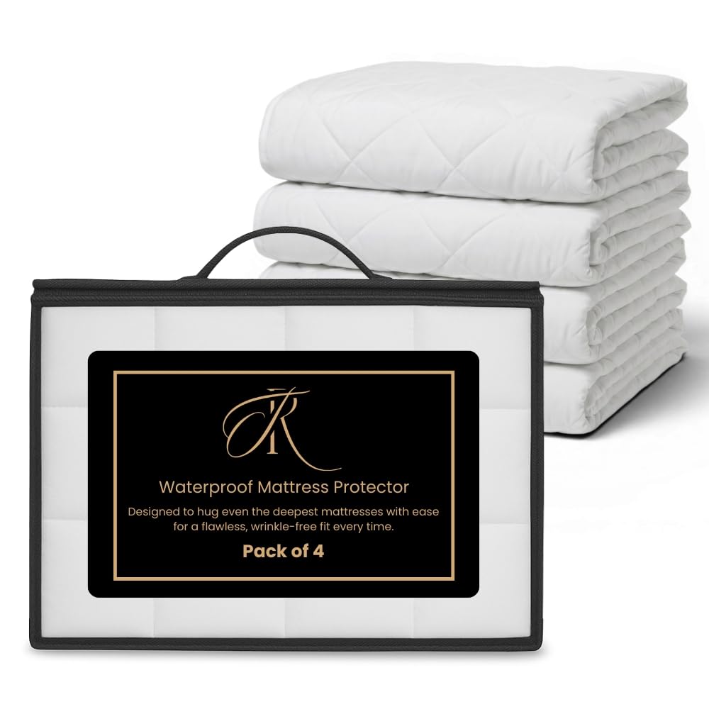 The Royce White Waterproof King Size Mattress Protector - 30Cm Extra Deep Microfibre Bed Mattress Cover - Breathable & Noiseless Mattress Pad - Hypoallergenic & Machine Washable Fitted Sheet - (Pack Of 4)