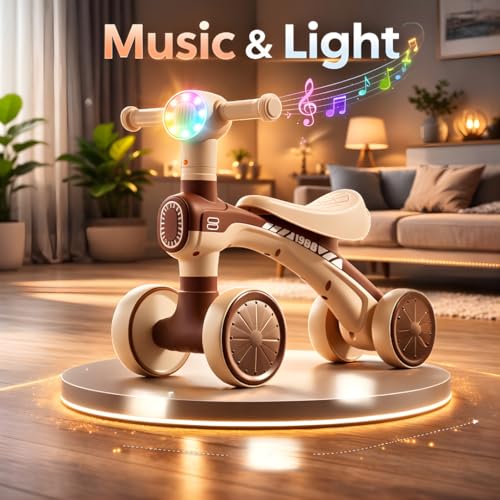 Image of Mini Bloom First Balancing Bike for Kids | No Pedal Manual Push Bike | Musical Balance Bike with LED Light | Suitable for 1-3 Years | Max Capacity 20kg | Brown | KB-157