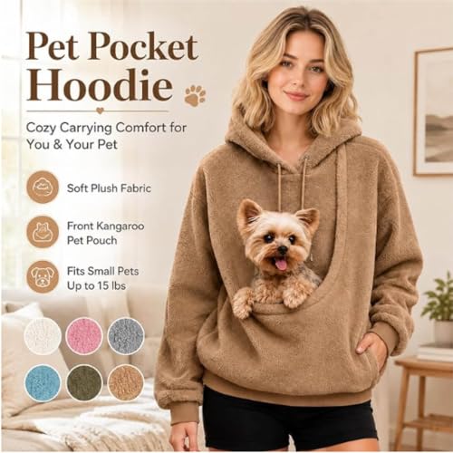 Women's Pet Pouch Hoodie Kangaroo Cat Dog Pocket Fuzzy Oversized Sweatshirt - image 3