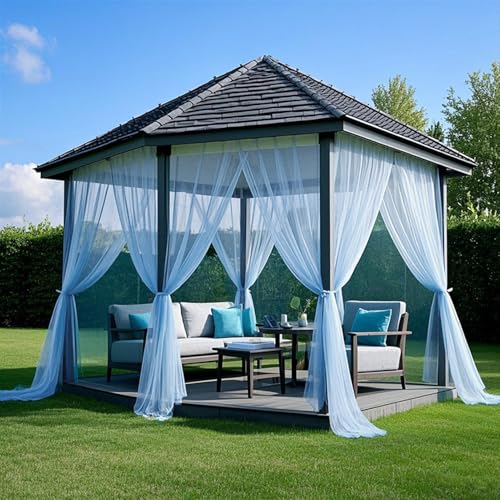 Waterproof Outdoor Sheer Curtains for Patio 2 Panels Light Filtering Voile Privacy Drapes Rod Pocket Screen Mesh for Gazebo & Front Porch Blue 63" W x 120" L - Image 3