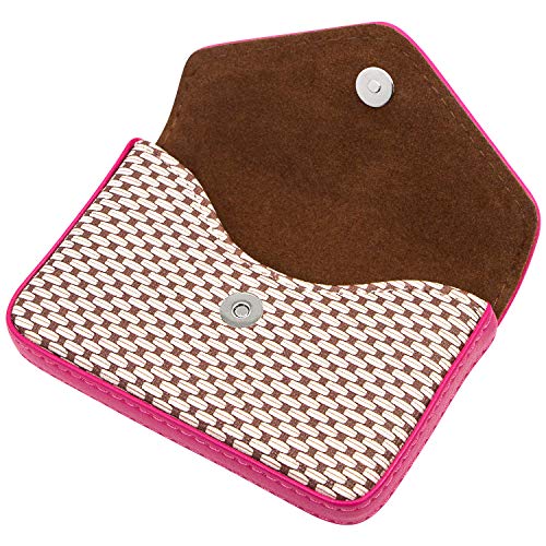 Padike Leather Business Name Card Holder Case Wallet Credit Card Book with Magnetic Shut Black (Rose red)3