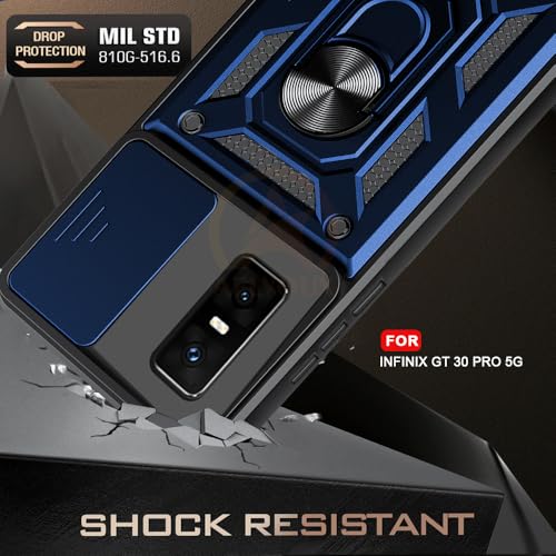 Image of Armor Bumper Back Cover Case for Infinix GT 30 Pro 5G | Rotating Camera Cover, Ring Holder & Kickstand | Heavy Duty & 360 Degree Protection Infinix GT 30 Pro 5G Back Cover (Blue)