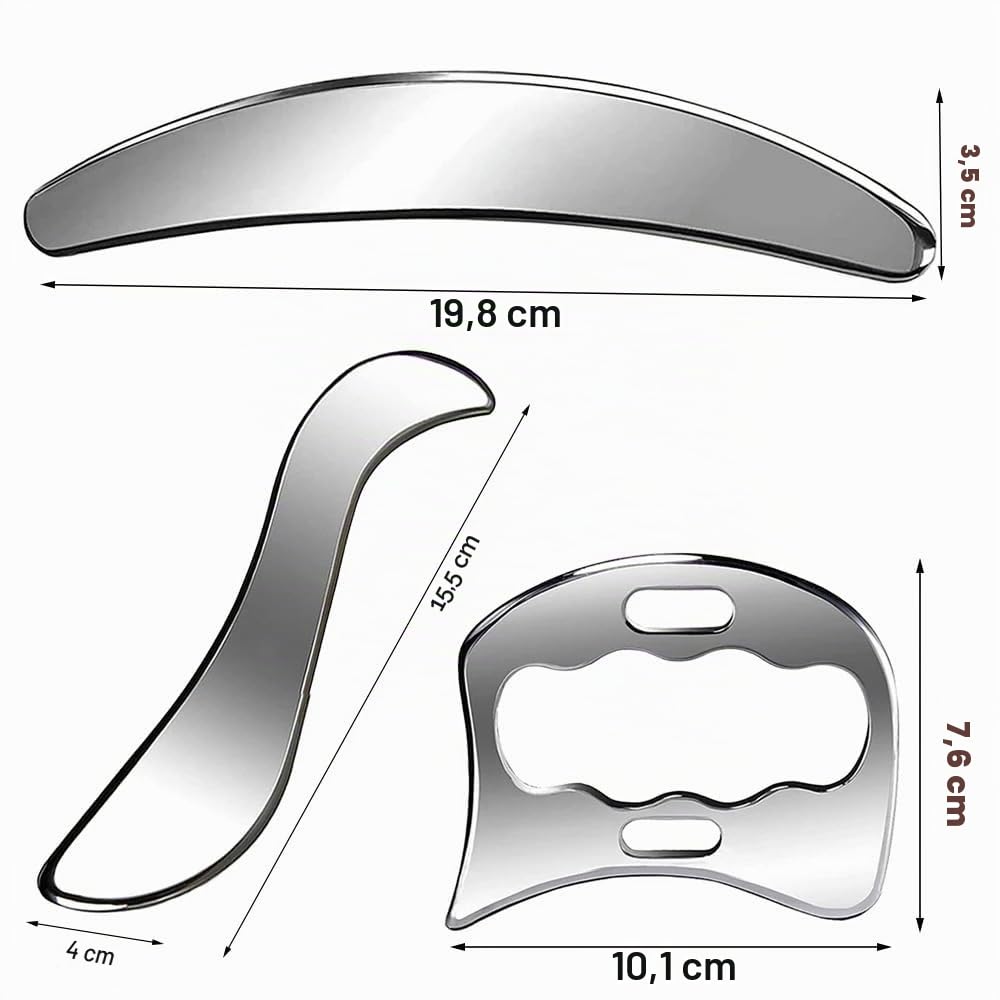Outil de massage Gua Sha 3 en 1 en acier inoxydable - Guasha pour Sculpter la Ligne de la Mâchoire pour la thérapie physique, Derma Edge GuaSha-Outil de massage GuaSha - Outil IASTM pour la relaxation