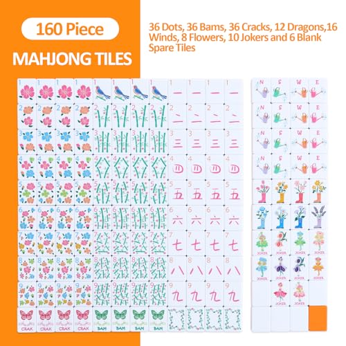 Image of 2026 American Mahjong Tile Set, 160 Orange Engraved Melamine Mahjong Tiles with Mahjong Tile Bag and Mahjong Accessories