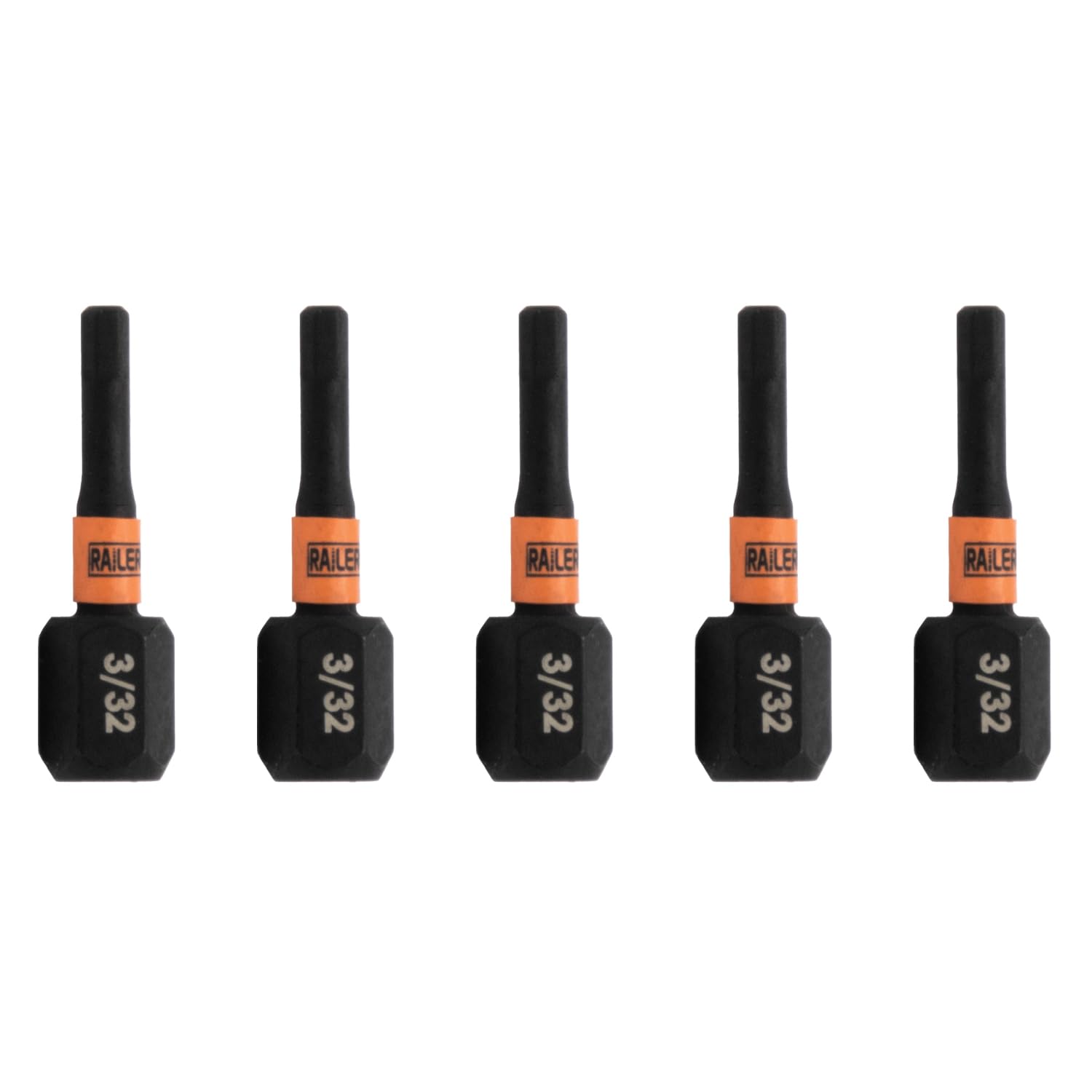 Railer Hex 3/32" Tamper Proof Bits - Hex Security 3/32" Impact Driver Bits. 1/4" Shank S2 Steel Tamper-Resistant Allen Bits (5 Pack)
