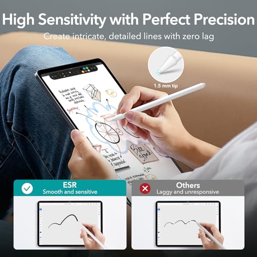 Image of ESR Stylus Pen for iPad, Magnetic Wireless Charging iPad Pencil, Digital Pencil Pro with Tilt Sensitivity and Palm Rejection for iPad Pro 12.9 /11, iPad Air 5 /4, and iPad Mini 6, White