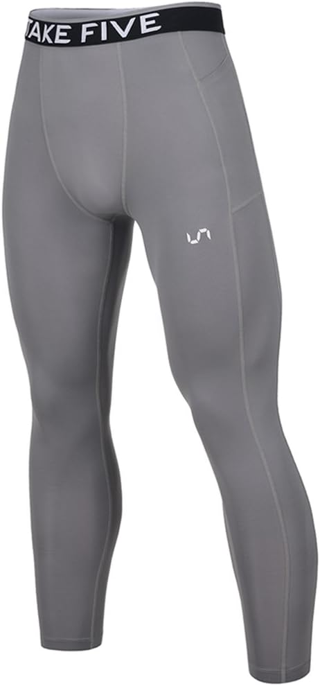 Take Five Men’s Side Pockets Cool Dry Tights UV Protection Compression Baselayer Cycling Yoga Leggings (Z807, M)