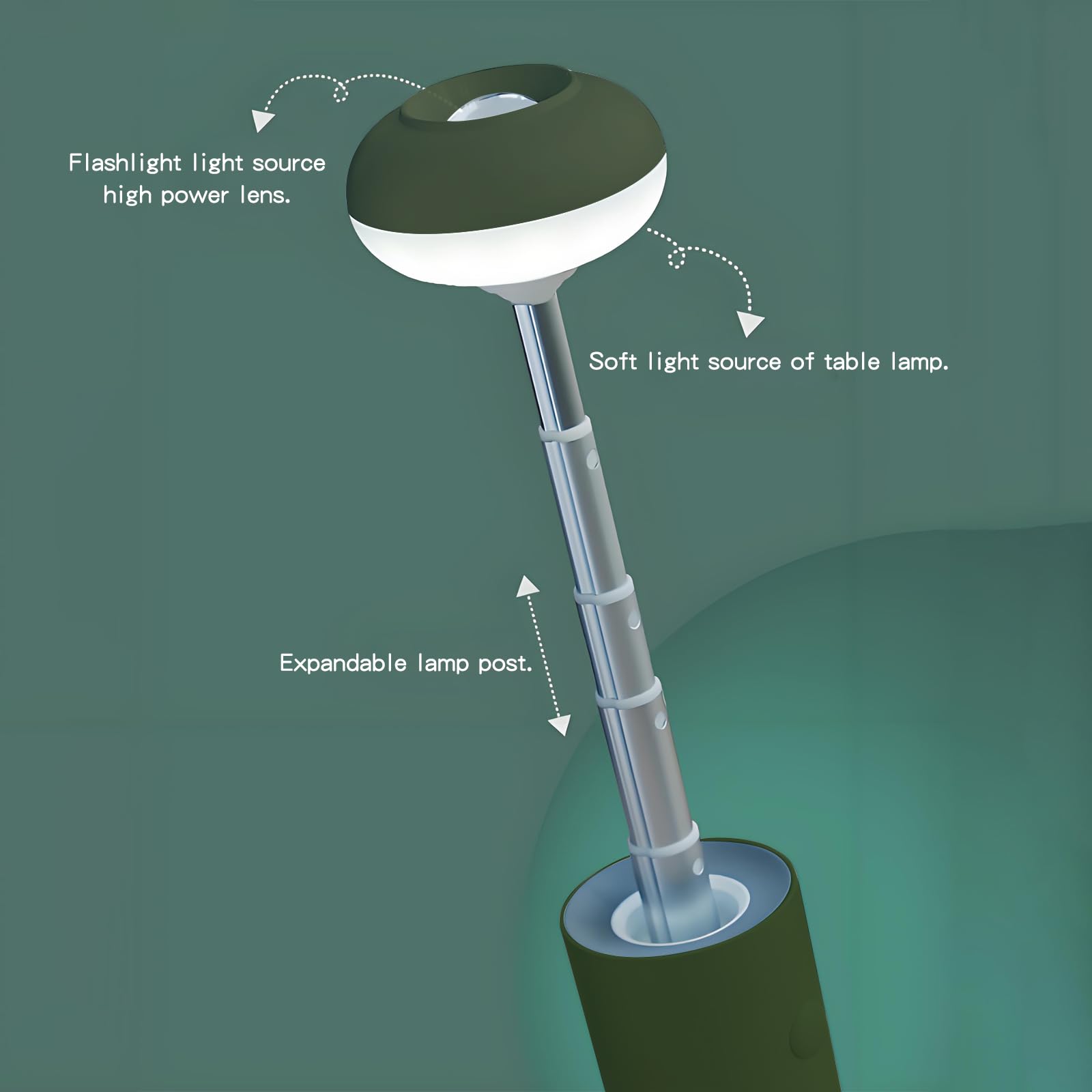 Lantarn Lampe de camping télescopique ultralégère avec batterie rechargeable 5000 mAh Magnétique IPX65 Étanche Lumière d'extérieur portable pour randonnée, voyage, pique-nique, cour (vert)