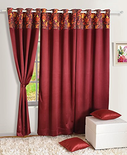Image of Swayam 100% Blackout Polyester Long Door Curtain for Living Room & Bedroom | 9 Feet | Room Darkening Curtain with Eyelets | Pack of 1 | Solid Design - Maroon