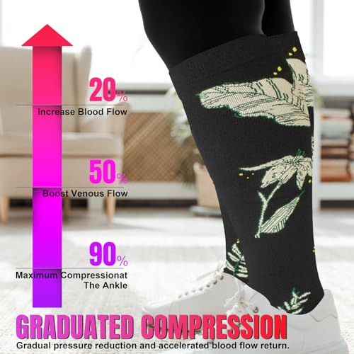 Image of 4Pairs Plus Size Compression Socks For Women&Men,Wide Calf Knee High Socks | Bropite plus-size knee high compression socks,wide calves for circulation swelling pregnancy nurses and travel