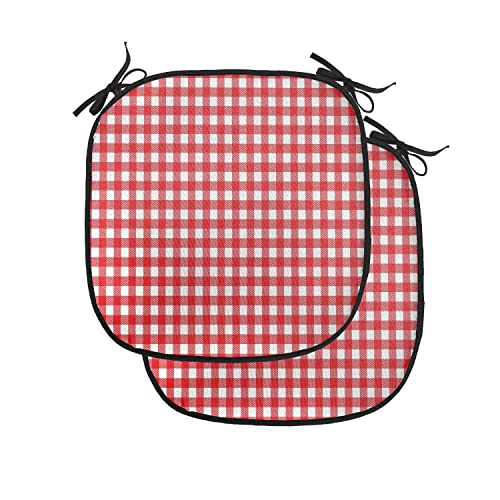 Lunarable Vintage Chair Cushion Pads Set of 2, Vintage Style Checkered Pattern Christmas Inspired Classical Traditional Print, Anti-slip Seat Padding for Kitchen & Patio, 16