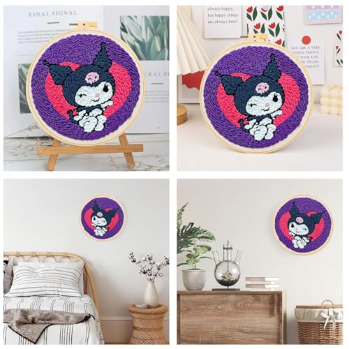Image of PATPAT 20x20CM DIY Tufting Art Craft Kit Cute Punch Needle Kit Embroidery Kit for Beginners DIY Hoop Embroidery Kit with Embroidery Punch Needles, Hoop, DIY Art Kit Gift for Kids Adults