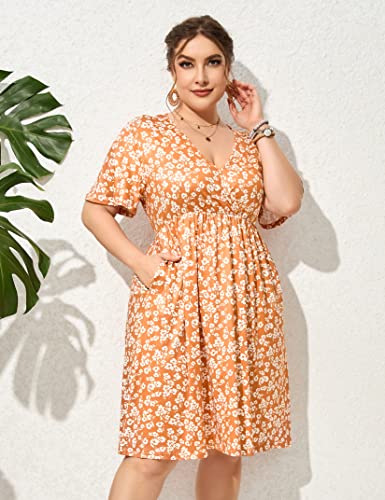 Image of ShopWonder Plus Size Dress Women's V Neck A-Line Knee Length Wrap Swing Dresses Plus Size A Line Party Mini Dress