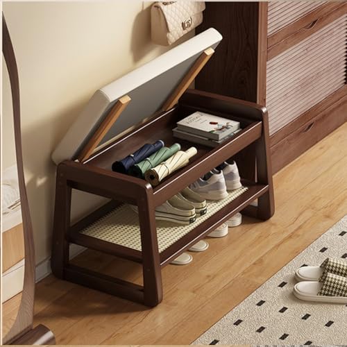 Banco de zapatos de madera maciza con acabados naturales para pasillos 4