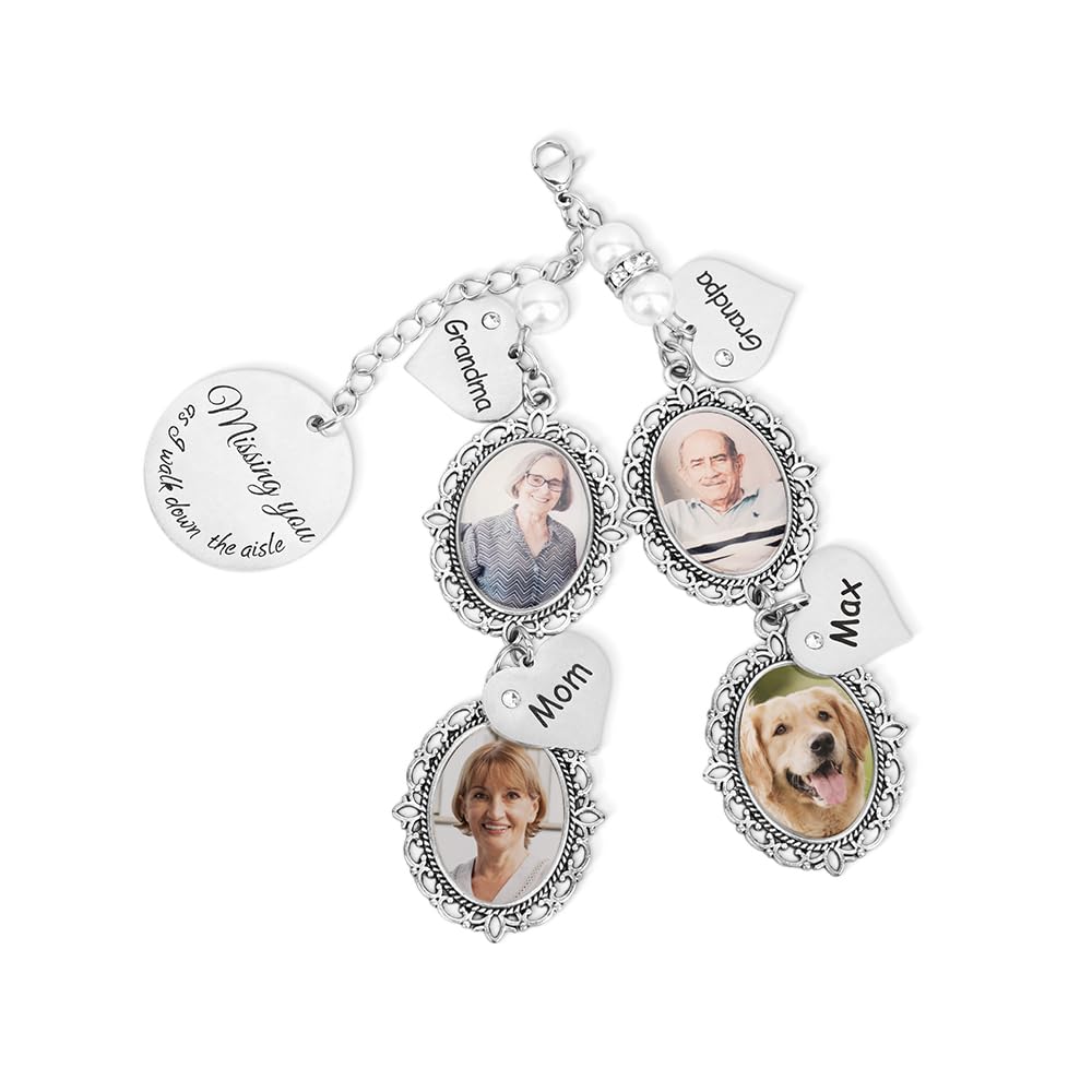 BYFDIY Custom Wedding Bouquet Photo Charm Memorial Bouquet Bride Personalised Wedding Commemorative Bouquet Bridal Flower Bouquet Keepsake Charm Memorial Gift for Bride