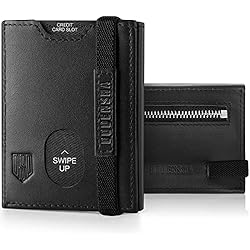 Persianas Modernas Precios DODENSHA Billetera de Piel para Hombre con Bolsillo para Monedas , 2 Compartimentos para Billetes, Ventana para Tarjeta de identificación, Correa elástica, Marrón, Negro, no -Airtag