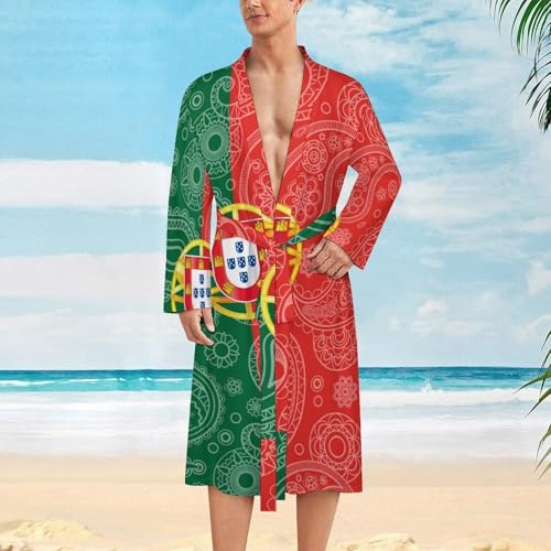 Portugal Paisley Flag Funny Men's Robe Soft Lightweight Bathrobe Long-sleeve Spa Robes2
