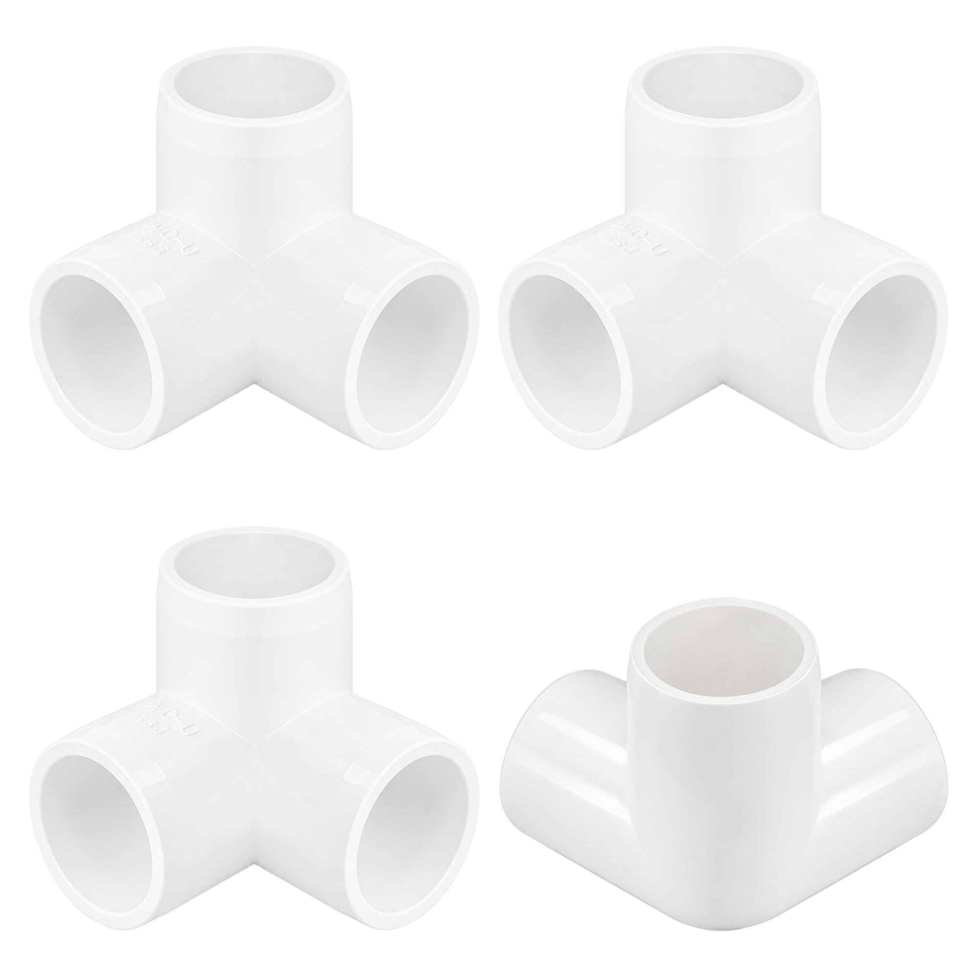 1-1/4 Inch 3 Way PVC Connector, White, 4 Pack, PVC 3 Way Elbow Fittings, SCH40 Furniture Grade Corner Tee, Fits 1-1/4" Pipe with 1.66" OD, for DIY Frames and Greenhouse Tents