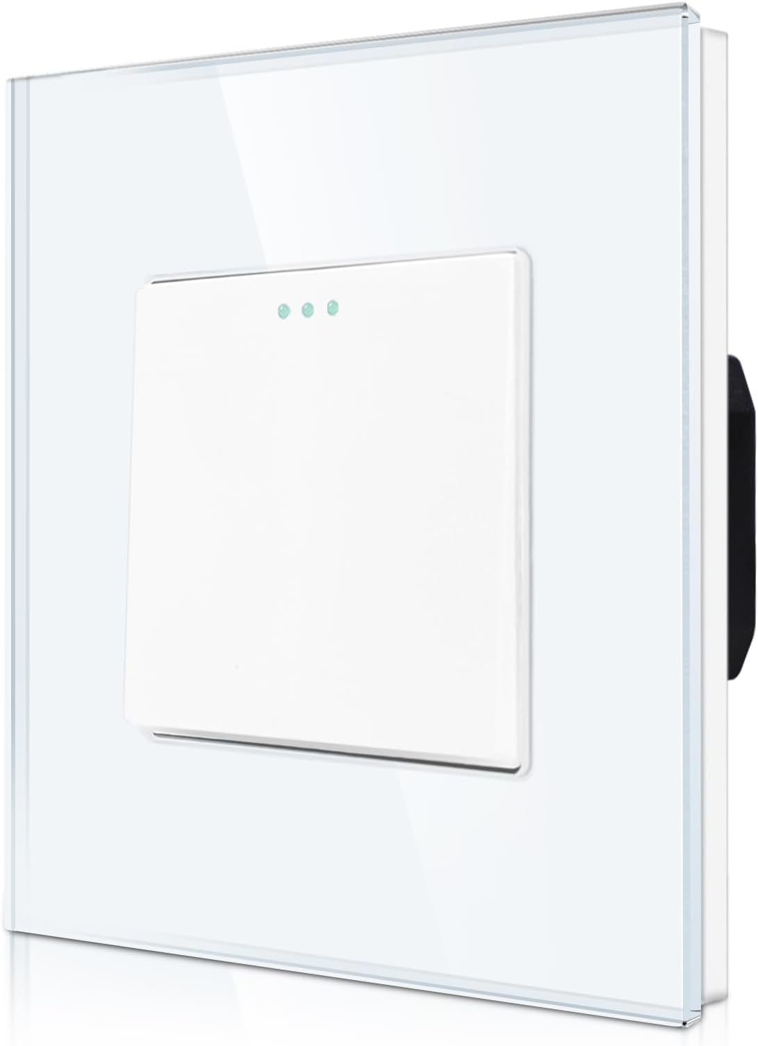 CNBINGO Rocker Button Light Switch 1 Gang 1 Way Glass Light Switch, Modern Crystal Glass Wall Panel with Phosphor Dots, White