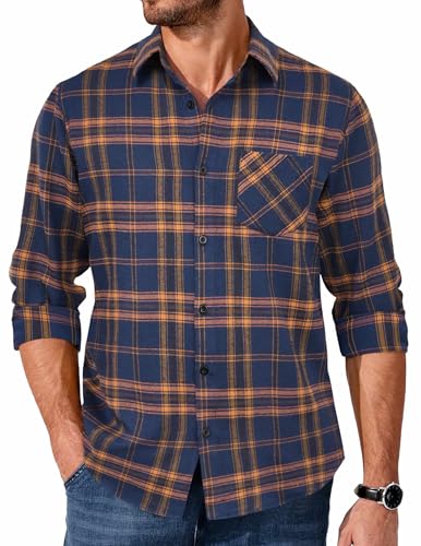 COOFANDY Men's Flannel Shirts Long Sleeve Button Down Plaid Shirt Lightweight Shirt Jacket