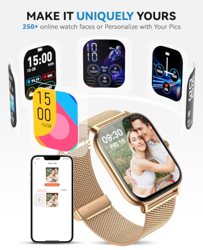 Image of Smart Watch for Women Men- Answer /Make Call, IP68 Waterproof Fitness Tracker with Sleep Monitor,Smartwatch for Andriod iPhone Compatible (Warm Gold Case w /Champagne & Vintage Gold Band, 1.91)