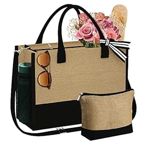 YOOLIFE Personalized Gifts for Women – Initial Jute Tote Bag & Makeup Bag, Birthday Gifts for Women Mom Wife Teacher Friend