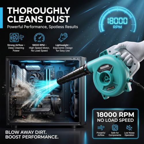 Image of 750W Air Blower for Dust Cleaner for Home | 18000 RPM High-Speed Copper Motor | 6-Speed Modes | 3 Hours Continuous Working | 6 Months Replacement Warranty | Blower for Cleaning