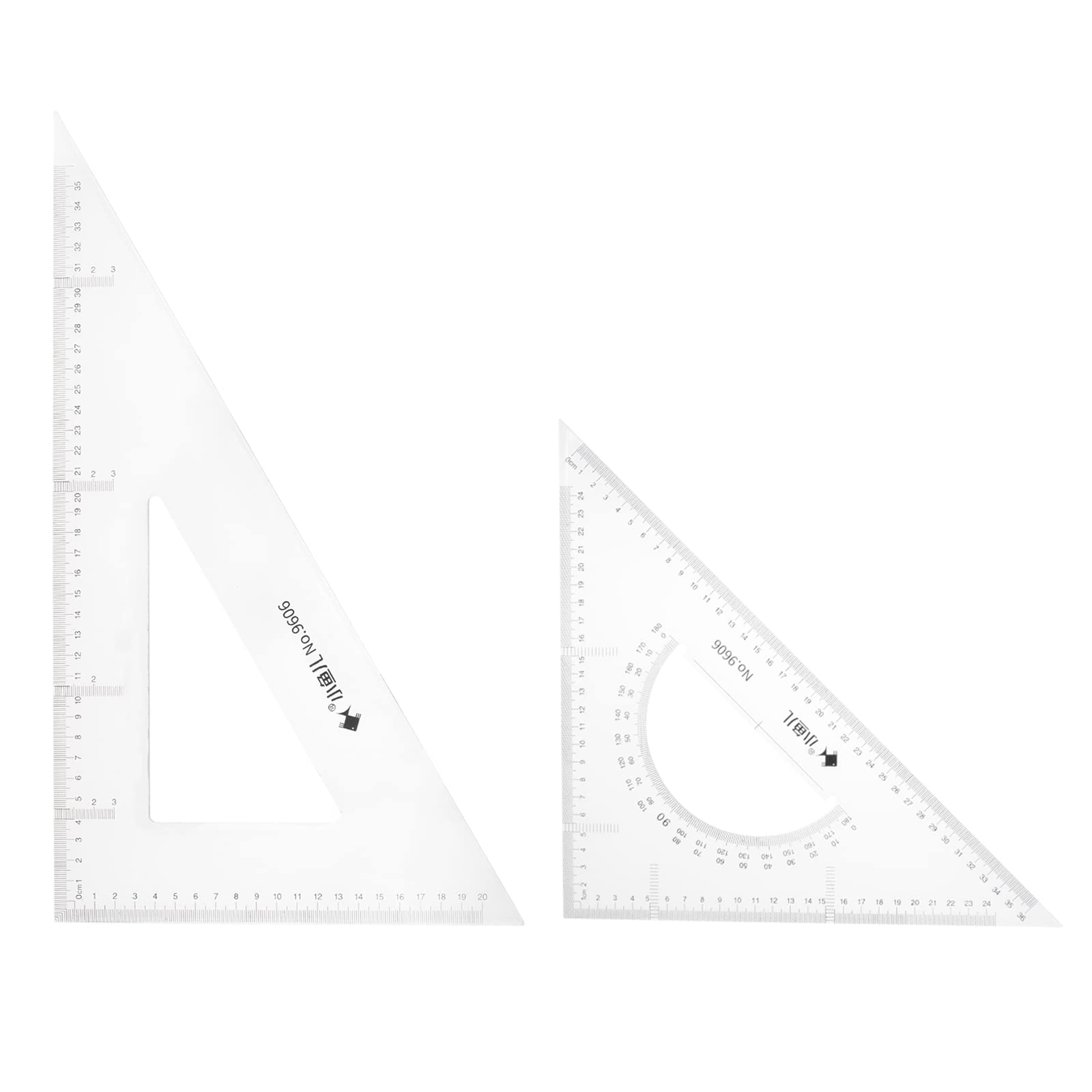 HARFINGTON 2piece Triangle Ruler Square Set 36cm 30/60 and 45/90 Degrees Measuring Tools for Classrooms Home Office, Transparent