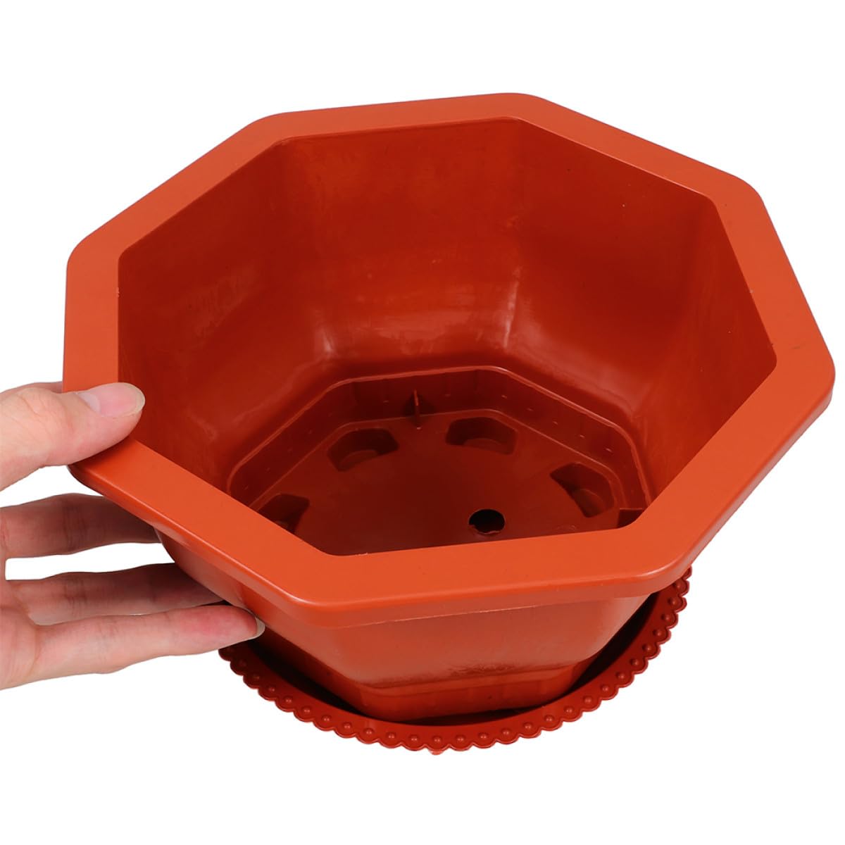 Housoutil Lot de 5 Jardinières Octogonales Rouges Épaisses Drainage Pots de Fleurs pour Plantes Grasses et Cactus Pots en Plastique pour Jardin D'intérieur et Balcon et Réutilisables