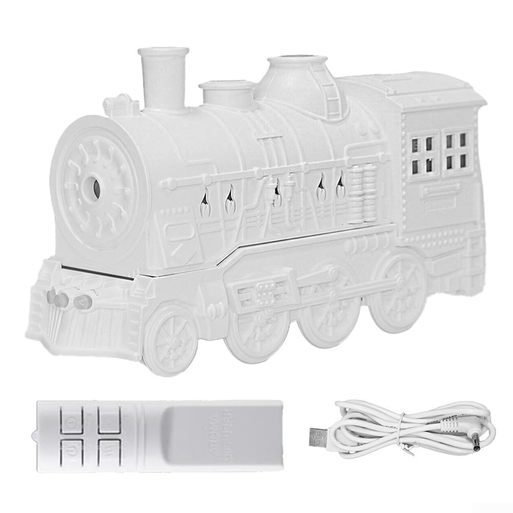 Difusor de aceite esencial de estilo retro de 300 ml, humidificador de aromaterapia en diseño retro de tren de vapor, capacidad de 300 ml con funcionamiento silencioso para relajación (blanco)