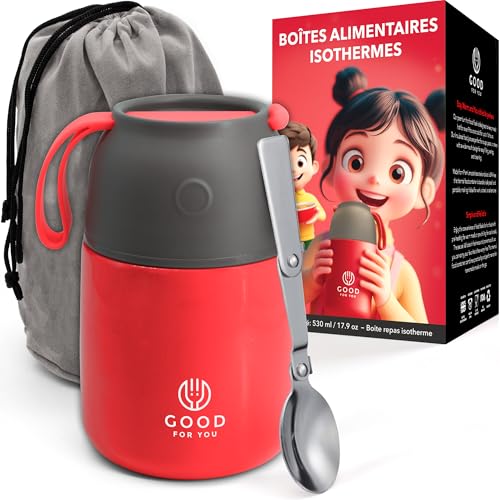GOOD FOR YOU - Pot isotherme sous vide - Thermos alimentaires en acier inoxydable - Bol à soupe et récipient à déjeuner 530 ml rouge cerise