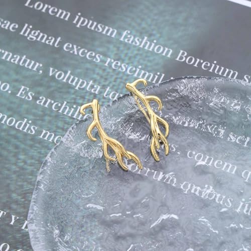 Inateannal Boho Geweih Ohrmanschette Ohrring Geweih Ohr Kletterer Ohrringe Gold Baumzweig Geweih Ohrmanschette Ohrringe Geweih Kletterer Krabbler Ohrringe Minimalistisch Geweih Ohrstecker Ohrringe