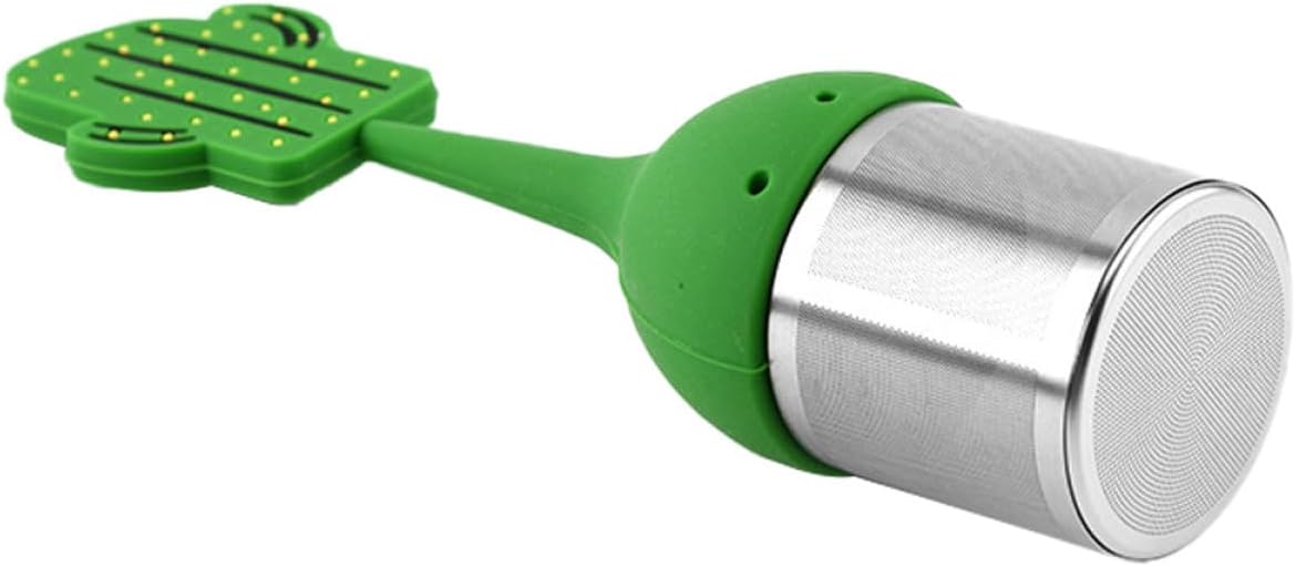 Silicone and Stainless Steel Tea Strainer Filter Reusable Loose Leaf Tea Infuser with Cactus Design for Home Office and Kitchen Use
