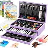 All-In-One Package: This deluxe art set is designed for beginners to explore and express their creativity. It includes 60 crayons, 24 colored pencils, 24 oil pastels, 24 watercolor cakes, 24 acrylic paints, 11 sandpapers, 8 brushes, 3*8-well palettes...