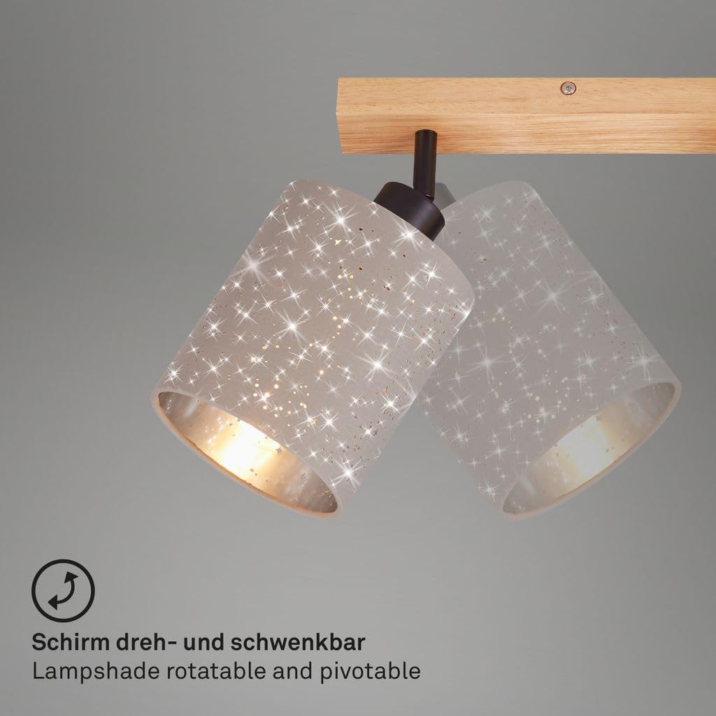 BRILONER - Deckenlampe mit Sternenhimmel, schwenkbar, Lampenschirm aus Stoff, Deckenleuchte, Lampe, Schlafzimmerlampe, Küchenlampe, Deckenstrahler, Deckenbeleuchtung, 65x13x15,5 cm, Taupe