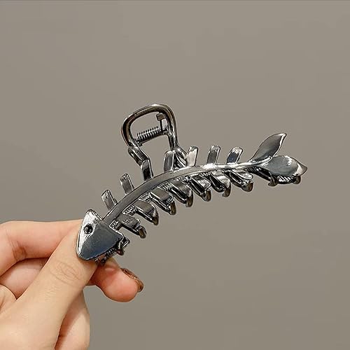Miniatura 2 de Pinza para el cabello con forma de hueso de pescado negro de metal, 4.3 pulgadas, pinza de horquilla para mujeres y niñas, accesorio para el cabello