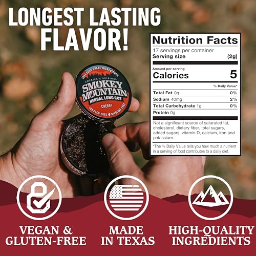 Image of Smokey Mountain Herbal Long Cut - Cherry - 10 Can Box - Tobacco Free and Nicotine Free Snuff