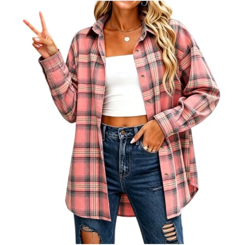 Womens Oversized Plaid Shirt Jacket Long Sleeve Button Down Checkered - image 4