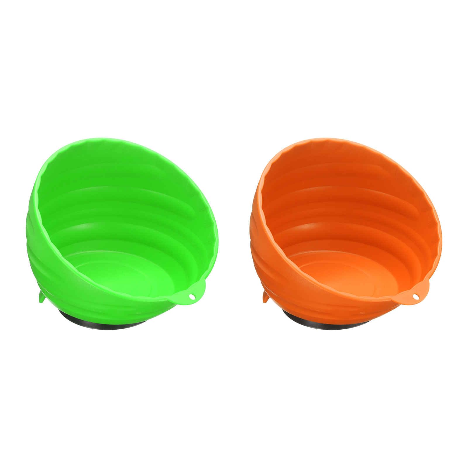 HARFINGTON 2pcs Magnetic Nut Cup Set 6" Cup Diameter Magnetic Parts Tray Holder ABS Plastic Parts Organizer Kit for Holding Socket Screw Nuts Bolts Pin Washers Metal Parts, Orange/Green